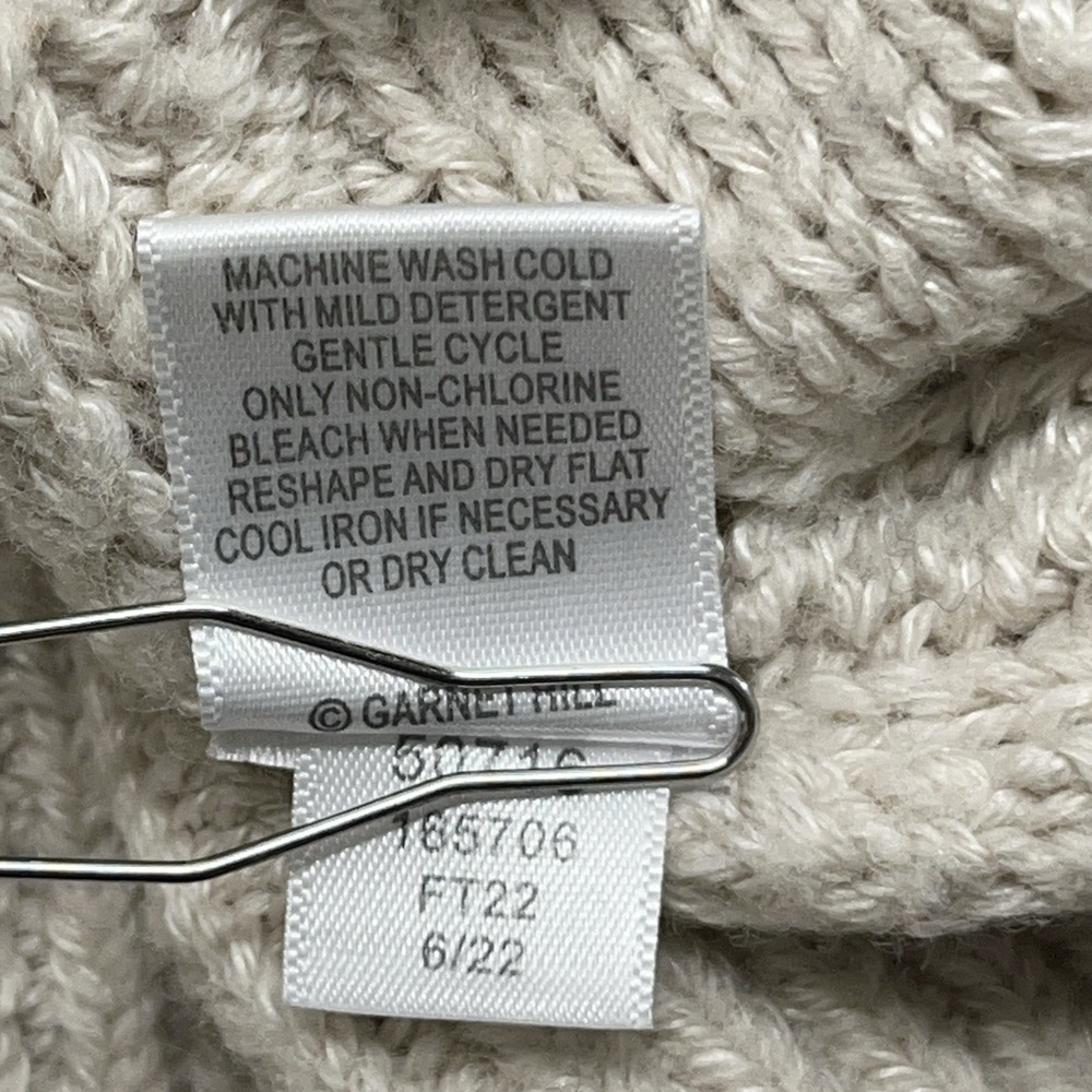 Garnet‎ Hill Cable Knit Wool Linen Sweater Beige Pullover Mock Neck Soft Large - Picture 8 of 10